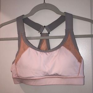 Aerie pink & Gray sports bra with mesh detail
